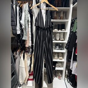 Forever21 small black and white strip romper jumpsuit